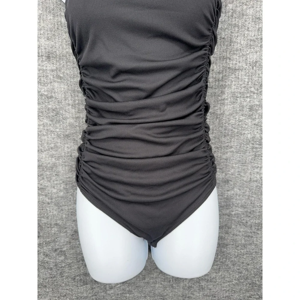 Intimately Free People Bodysuit Womens Small Black One Piece Ruched Ribbed Tank